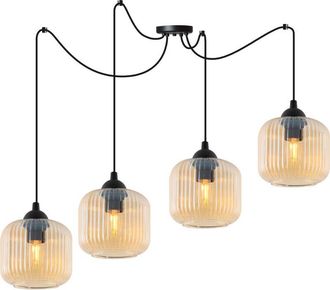 OEM L&aacute;mpara Colgante Riffle Spider Negra 4 Pantallas Planas Miel Cilindro E27