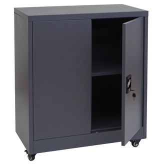 Hhg Hhg - Nunca Usado] Armario Archivador 119, Armario De Oficina De Acero Con Ruedas, 2 Puertas Con Cerradura, Acero 98 X 80 X 40 Cm, Gris Oscuro