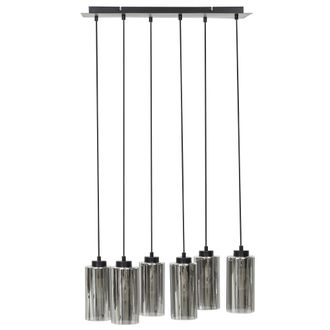 Beliani L&aacute;mpara Colgante Moderna 6 Luces Base Hierro Vidrio Pantalla Ahumada Sala De Estar Dormitorio Iluminaci&oacute;n Ambiental Gris Puriri