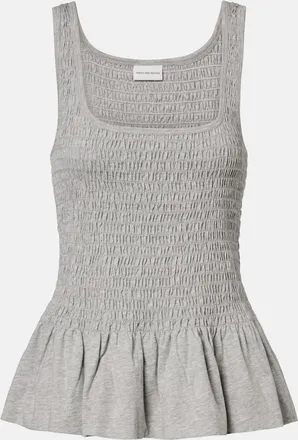 Dries Van Noten Smocked cotton peplum top