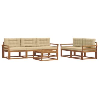 vidaXL Conjunto De Sof&aacute;s De Exterior Con Coj&iacute;n 6 Pcs Natural Y Beige Vidaxl