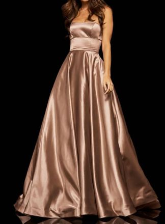 Sherri Hill Strapless Evening Dress In Mocha