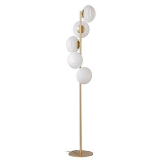 Luce-Ambiente-Design L&aacute;mpara de pie Ripple en metal dorado con cinco difusores de vidrio blanco 160 cm