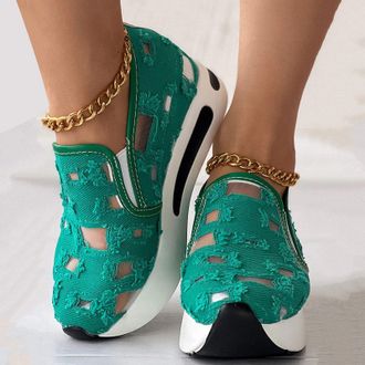 Generic Womens Floral Lace Wedge Trainers Fashion Breathable Sneakers with Arch Support Dressy Lightweight Slip on Sneakers Comfortable Thick Heel Casual Outd