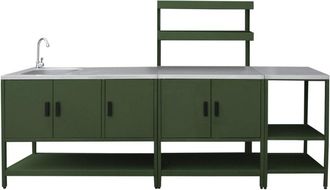 Sweeek Cocina exterior de 3 m&oacute;dulos en acero inoxidable, verde