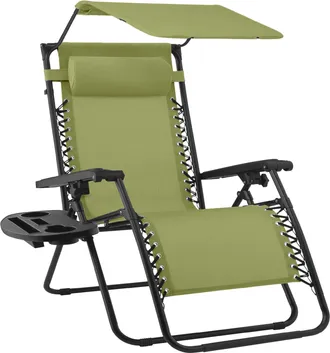 Best Choice Products Folding Zero Gravity Recliner Patio Lounge Chair w/ Canopy Shade, Headrest, Tray