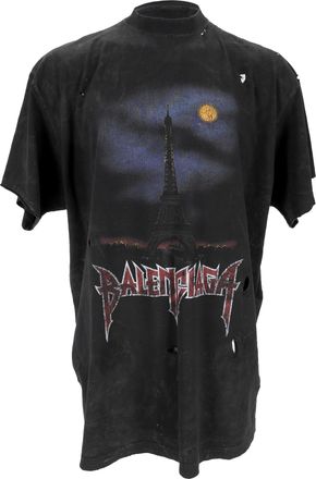 Balenciaga Balenciaga Oversized Versleten Gedrukte T-shirt in Zwart Katoen