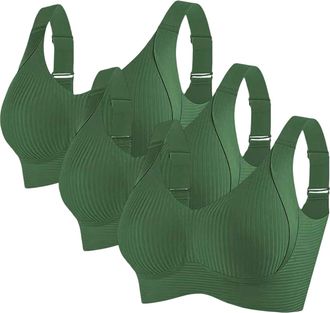 Generic Pack of 3 Sports Bras Women Adjustable Wireless Push Up Bra for Women UK Full Cup Soft Support Ladies Underwear Yoga Gym Everyday Bras Wide Straps Lif