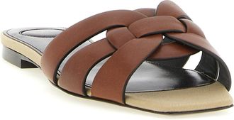 Saint Laurent Womens Brown Calfskin Slides Shoe