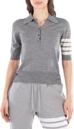 Thom Browne Ladies Light Grey Wool 4-Bar Relaxed Polo Shirt