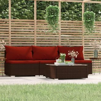 vidaXL Set Muebles De Jard&iacute;n 4 Piezas Y Cojines Rat&aacute;n Sint&eacute;tico Marr&oacute;n Vidaxl