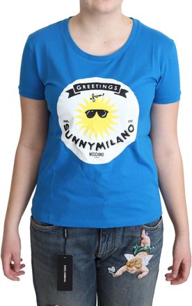 Moschino Womens Sunny Milano Graphic Tee - Sky Blue Cotton - Size EU 40 (Womens)