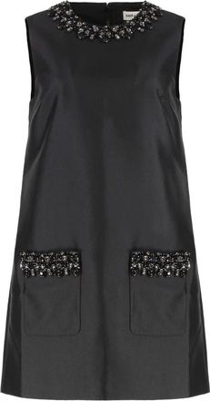 Self Portrait Taffeta Embellished Trim Mini Jurk - Dames - Korte kleedjes - Zwart - XS - Polyester - Kleedjes