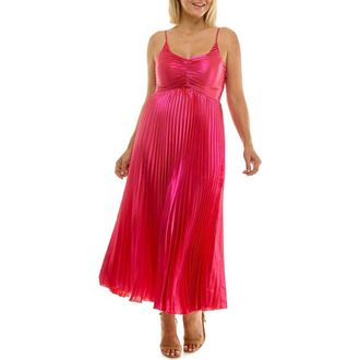 Nicole Miller Pleated Metallic Midi Dress in Paradise Pink Metallic at Nordstrom Rack, Size 10