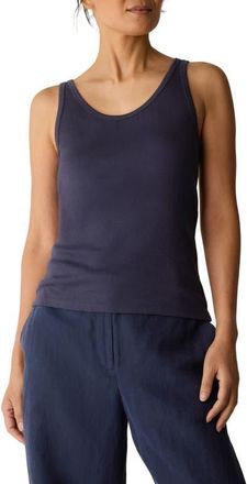 Eileen Fisher Slim Fit Scoop Neck Stretch Cotton Tank in Ink at Nordstrom, Size Large