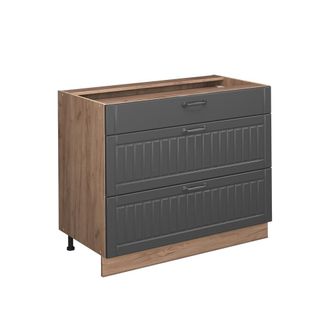 Vicco Mueble Bajo De Cocina Fame-line, Gris Oscuro/roble Dorado, 100 Cm Sin Encimera, Vicco