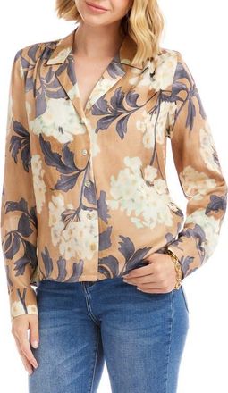 Karen Kane Floral Satin Button-Up Shirt in Print at Nordstrom, Size X-Large