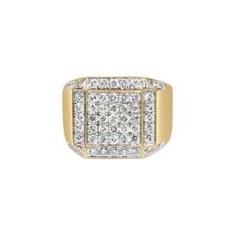 House of Brilliance Mens 10K Yellow Gold 2 1/8 Cttw Diamond Composite Cluster Cocktail Ring Band