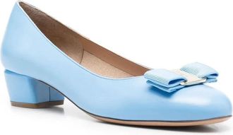 Ferragamo Bow-Embellished Kitten Heel Pump - Blue