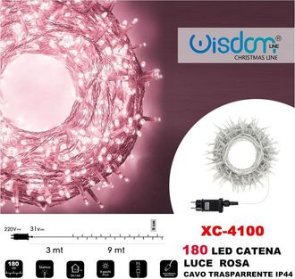 Trade Shop Trade Shop - Catena Luminosa 180 Luci Led Lucciole Luce Rosa Cavo Trasparente Ip44 Xc-4100