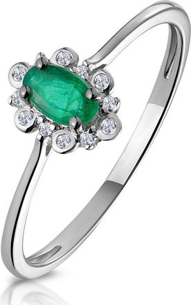 The Diamond Store Emerald and Diamond Stellato Cluster Ring in 9K White Gold