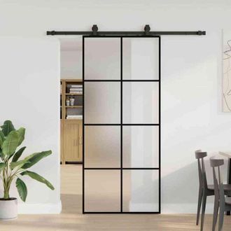 vidaXL Vidaxl - Puerta Corredera Con Set Herrajes Negro 90x205 Cm Vidrio Esg