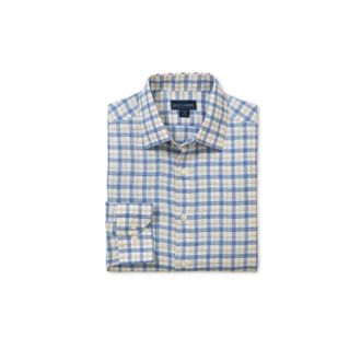 Scott Barber Mens Coastal Linen Plaid Shirt In Blue