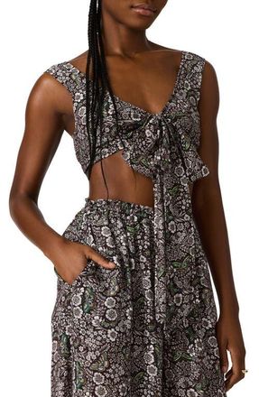 Steve Madden LIvy Tie Front Crop Tank in Black/Forest Green at Nordstrom, Size X-Small