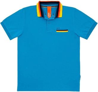 Sun 68 Tops, Heren, Blauw, S, Katoen, Blauw Gestreept Poloshirt met Kraag