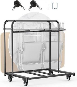 OEM Estante Para Sillas Plegable, Capacidad De 181 Kg, Carrito Resistente Para 5 Mesas Y 14 Sillas, Soporte Para Sillas Con Ruedas Giratorias Y Ruedas De 