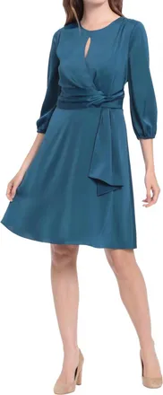 London Times Side Tie Keyhole Fit And Flare Mini Dress In Shimmering Teal