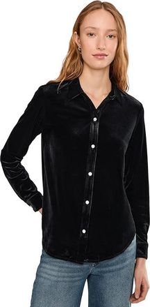 Vince Camuto Long Sleeve Button Down Top Womens Clothing Rich Black : MD, Spandex/Polyester/Down