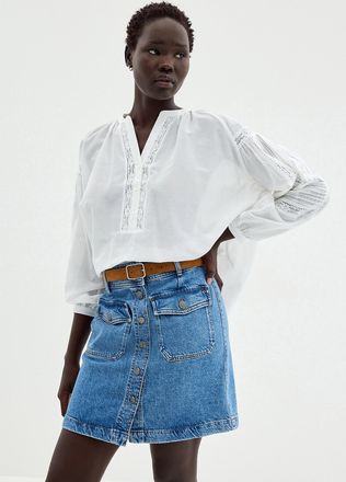 Contemporaine Womens Pockets buttoned denim skirt