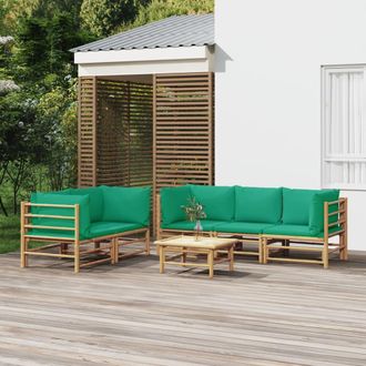 vidaXL Set De Muebles De Jard&iacute;n 6 Piezas Bamb&uacute; Con Cojines Verde Vidaxl