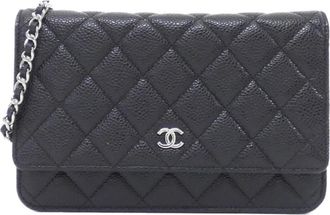 Chanel Black Grained Calfskin Chain/Shoulder Wallet (Pre-Owned)