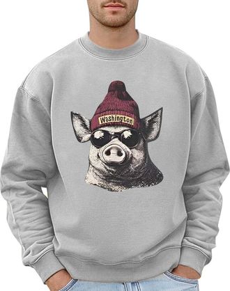 Generic Mens Streetwear Sweatshirt Animal Series Print Loose Fit Hoodless Design Casual Comfortable Cotton For Daily Wear Autumn Winter Top(Light Gray, S)