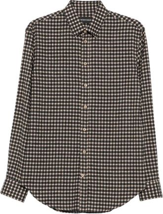 Emporio Armani Lange mouwen micro-ruit flanellen shirt - Heren - Casual Overhemden - Veelkleurig - L - Katoen - Overhemden