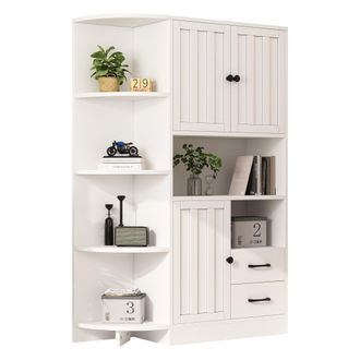 STILVORA Armario Esquinero, Vitrina Con 3 Puertas Y 2 Cajones, 6 Huecos Abiertos, Estilo Moderno, En Tablero De Part&iacute;culas, 104&times;35&times;155 Cm, Blanco