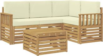 vidaXL Conjunto De Sof&aacute;s De Exterior 5 Uds. Blanco Y Crema Poli&eacute;ster Vidaxl
