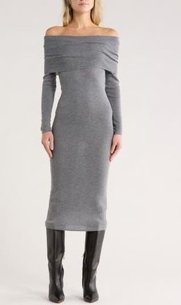 Wayf Off the Shoulder Long Sleeve Sweater Dress in Heather Grey at Nordstrom Rack, Size X-Small