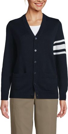 Lands End School Uniform Adult Legacy Varsity Cardigan in Varsity Stripe/classic Navy at Nordstrom, Size Xx-Large