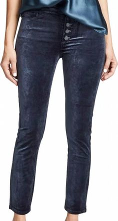 Paige Hoxton Ankle Peg Jean With Exposed Buttons In Midnight Slate