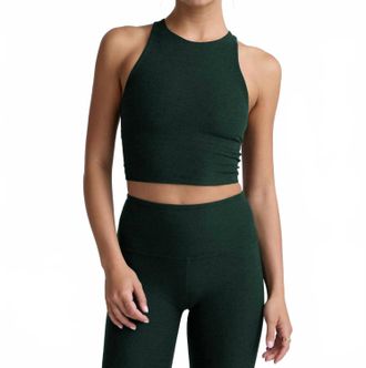 Beyond Yoga Spacedye Refocus Cropped Tank In Midnight Green Heather