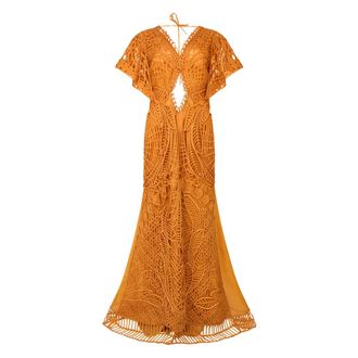 Alberta Ferretti Elegant Long Dress - female - Alberta Ferretti - Gowns - Orange - L - Dresses