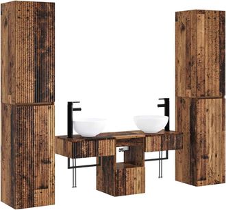 vidaXL Juego De Muebles De Ba&ntilde;o 5 Uds. Madera Envejecida Vidaxl