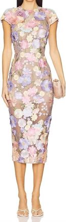 Bronx and Banco Jasmine Cap Sleeve Midi Dress In Pastel Multi