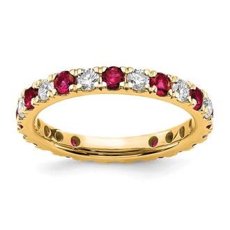 Diamond2Deal 14k Yellow Gold Lab Grown Diamond & Ruby Eternity Wedding Band Ring 0.85Ct Clarity- VS Color- G-H