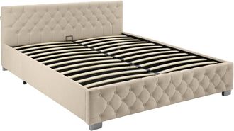 TecTake Cama tapizada con LED y somier abatible, 250 kg, 180 x 200 cm, beige