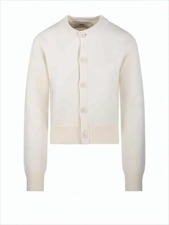 Ami Cropped White Cardigan With Button-Down Front