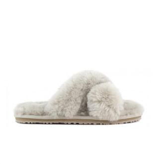 Mou Womens Criss-Cross Double-Face Shearling Slipper In Taupe